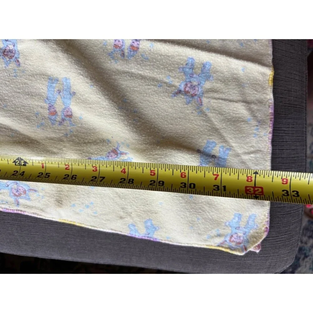 Vintage Yellow Baby Blanket Flannel Receiving Swaddle Blue Character Print Rare